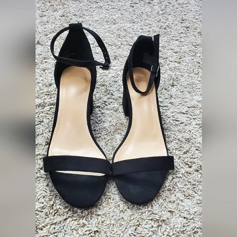 JF Justfab Faux Suede Black Block Heels